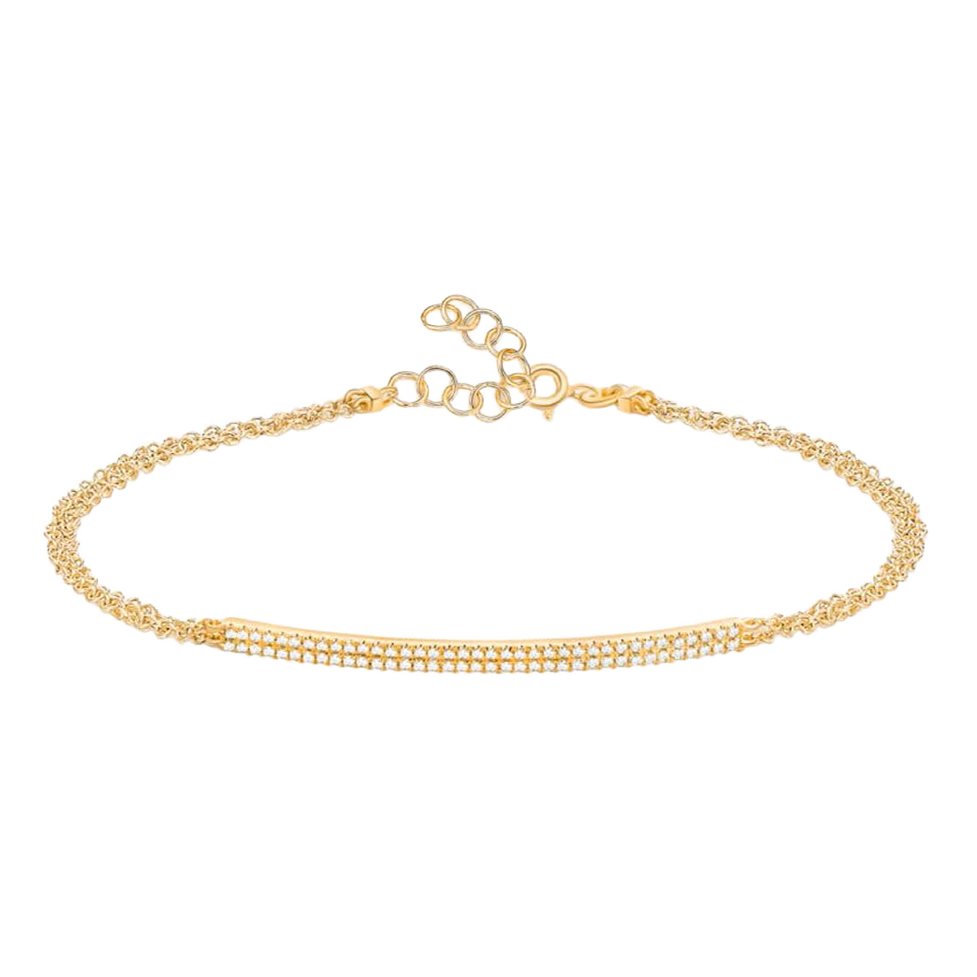 Double Row Diamond Bar Gold Bracelet