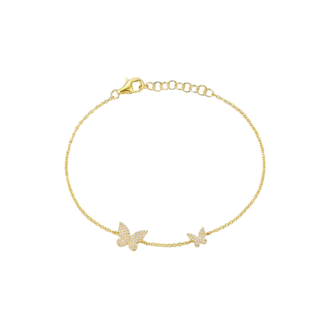 Gold Chain Bracelet with Double Pave Diamond Butterfly