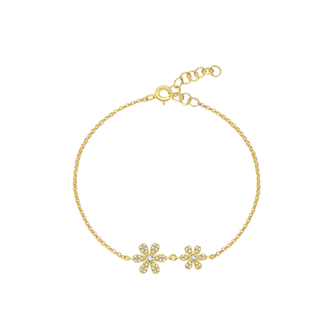 Gold Chain Bracelet with Double Pave Diamond Flower