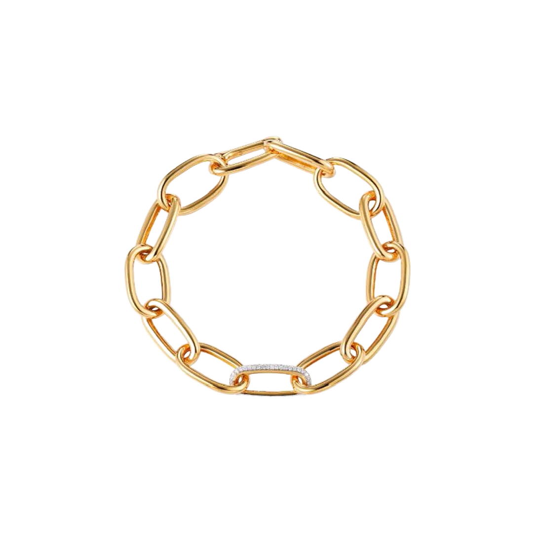 Gold Bracelet with Open Rectangular Pave Diamond