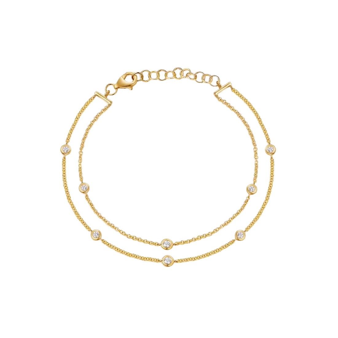 Gold Double Chain Bracelet with Bezel Diamonds