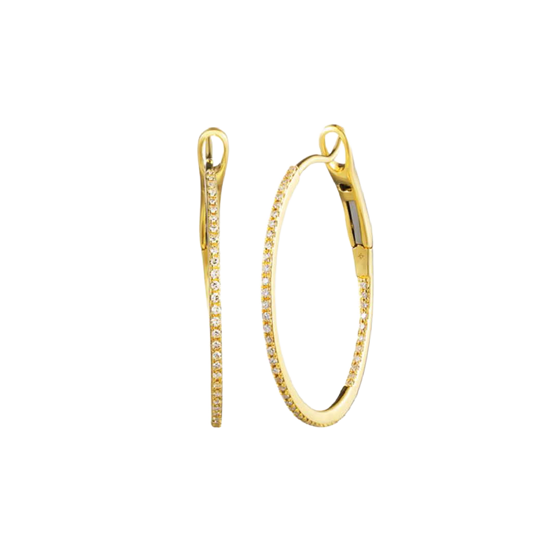 Gold Slim Hoop Earrings Featuring Sparkling Diamonds