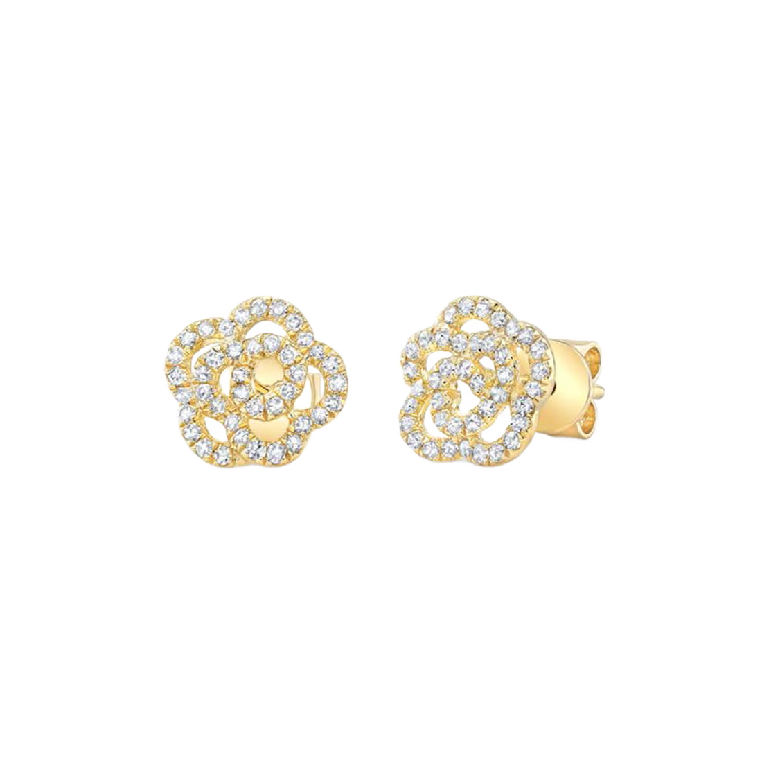 Gold Earrings with Pave-Set Flower Diamonds with Holes