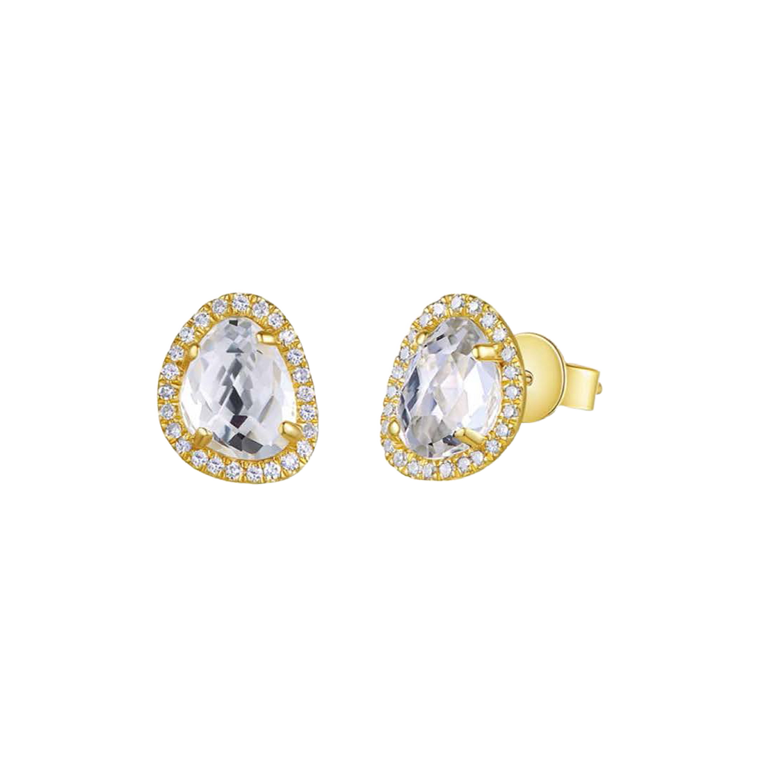 Gold Earrings Featuring Topaz Pebble-Shaped Diamonds