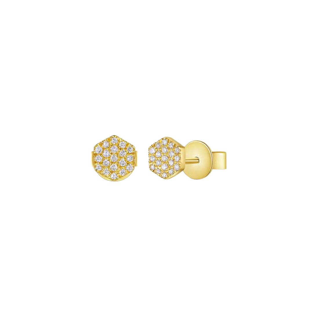 Gold Earrings with Hexagonal Pave Diamonds