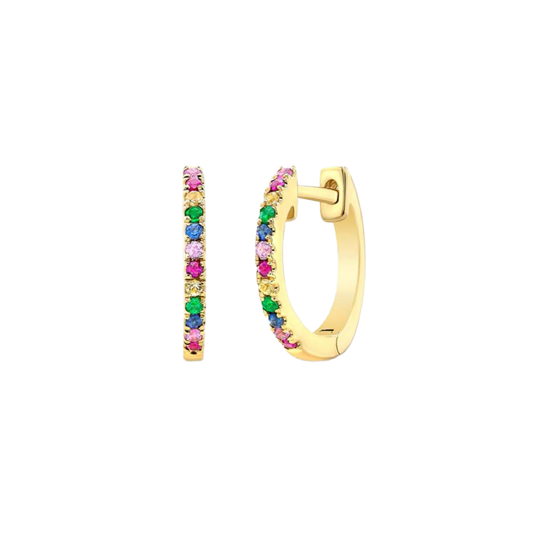 Gold Hoop Earrings with Multicolor Diamonds