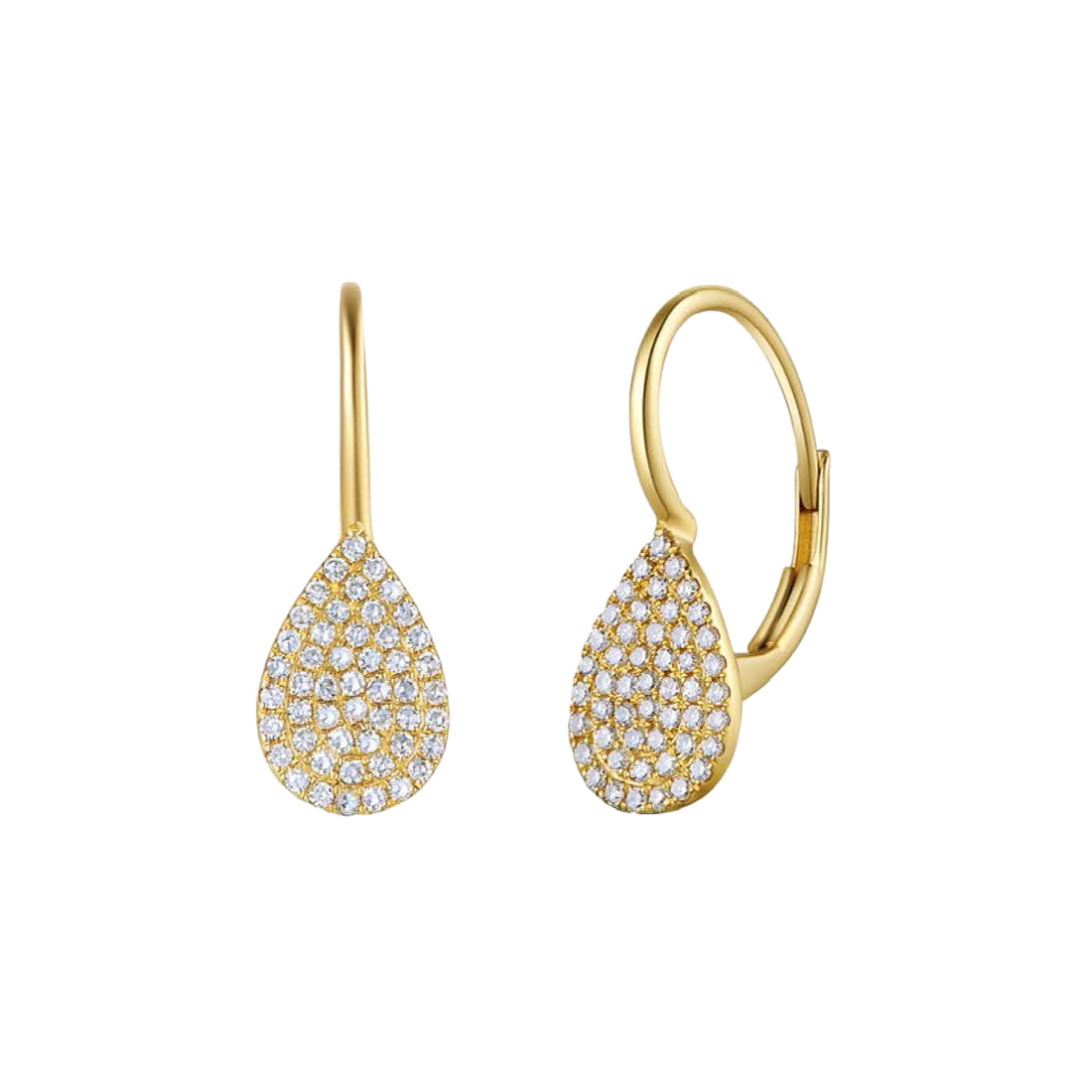 Gold Earrings with Teardrop Pave Diamonds