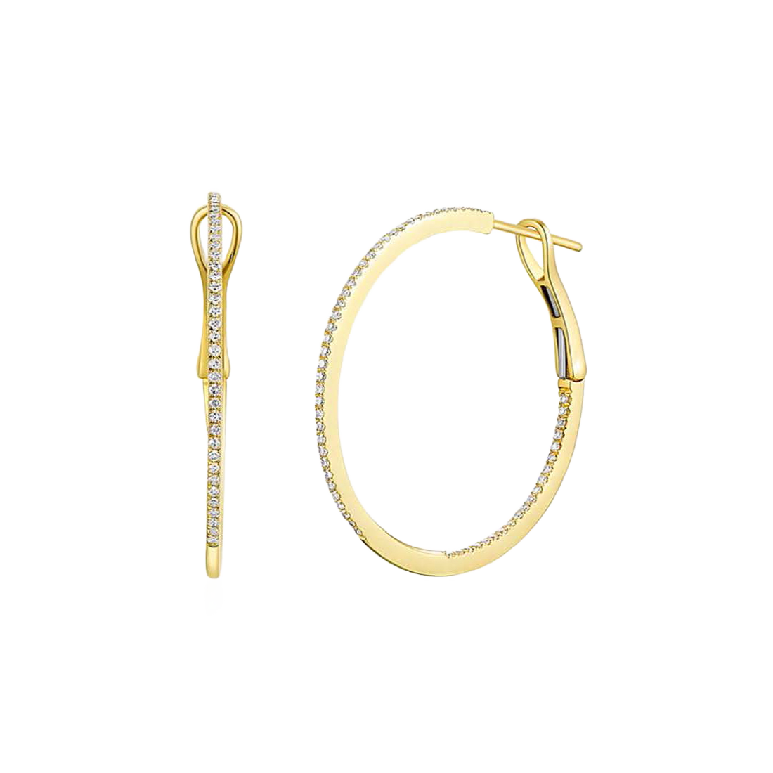 Gold Slim Hoop Earrings with Diamonds