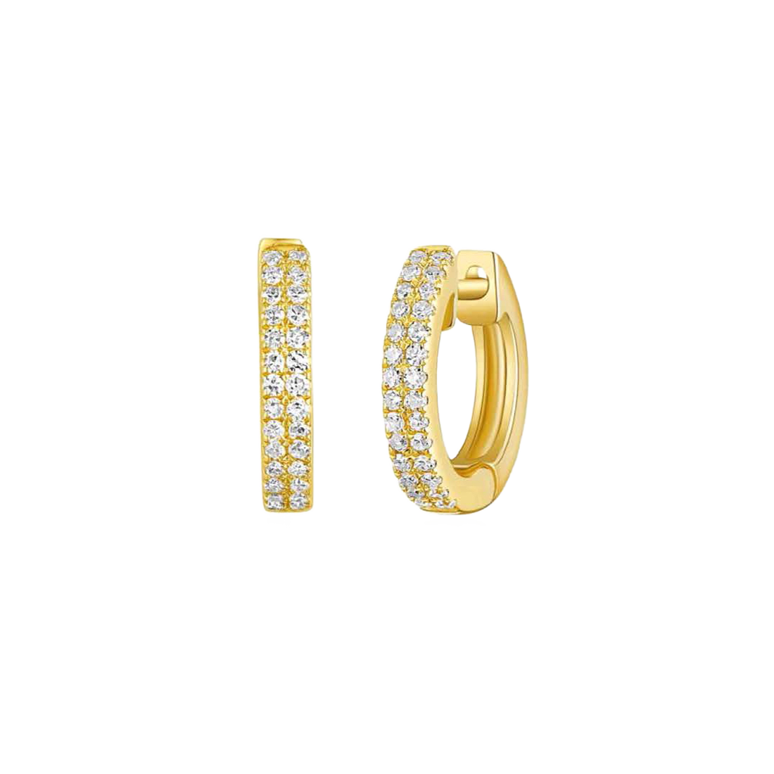 Gold Double Column Hoop Earrings with Bezel-Set Diamonds
