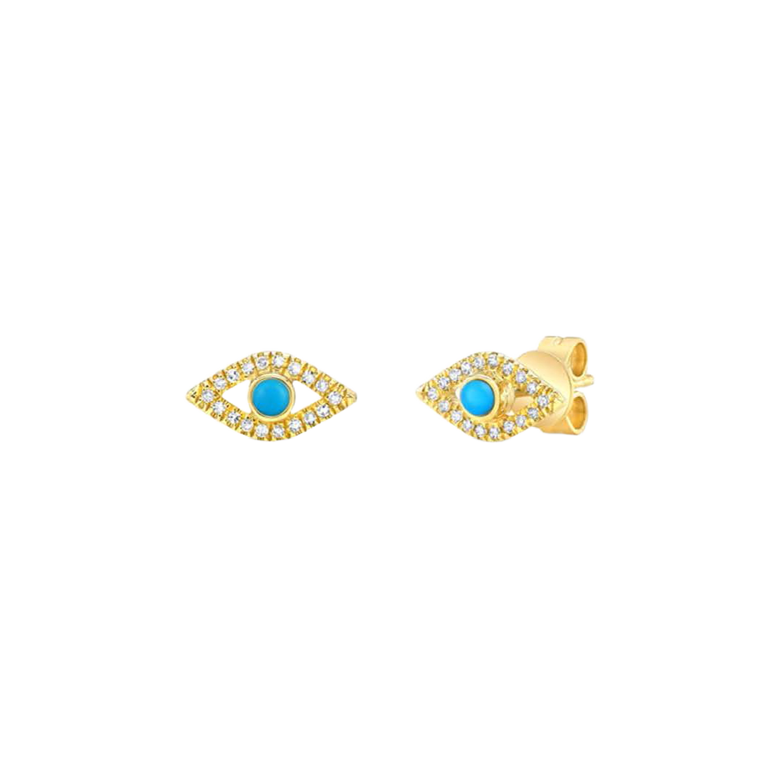 Gold Earrings with Light Blue Evil Eye & Diamonds