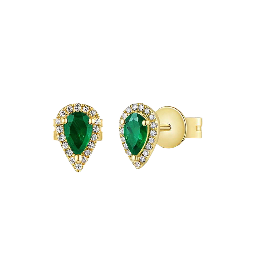 Gold Earring With Emerald Pear Shape Pave Diamonds