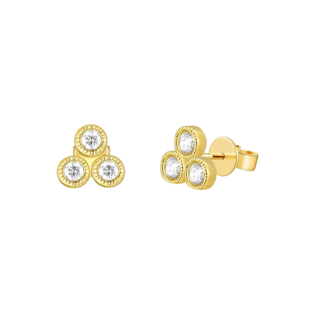 Gold Earrings with Tri Round Pave Diamonds