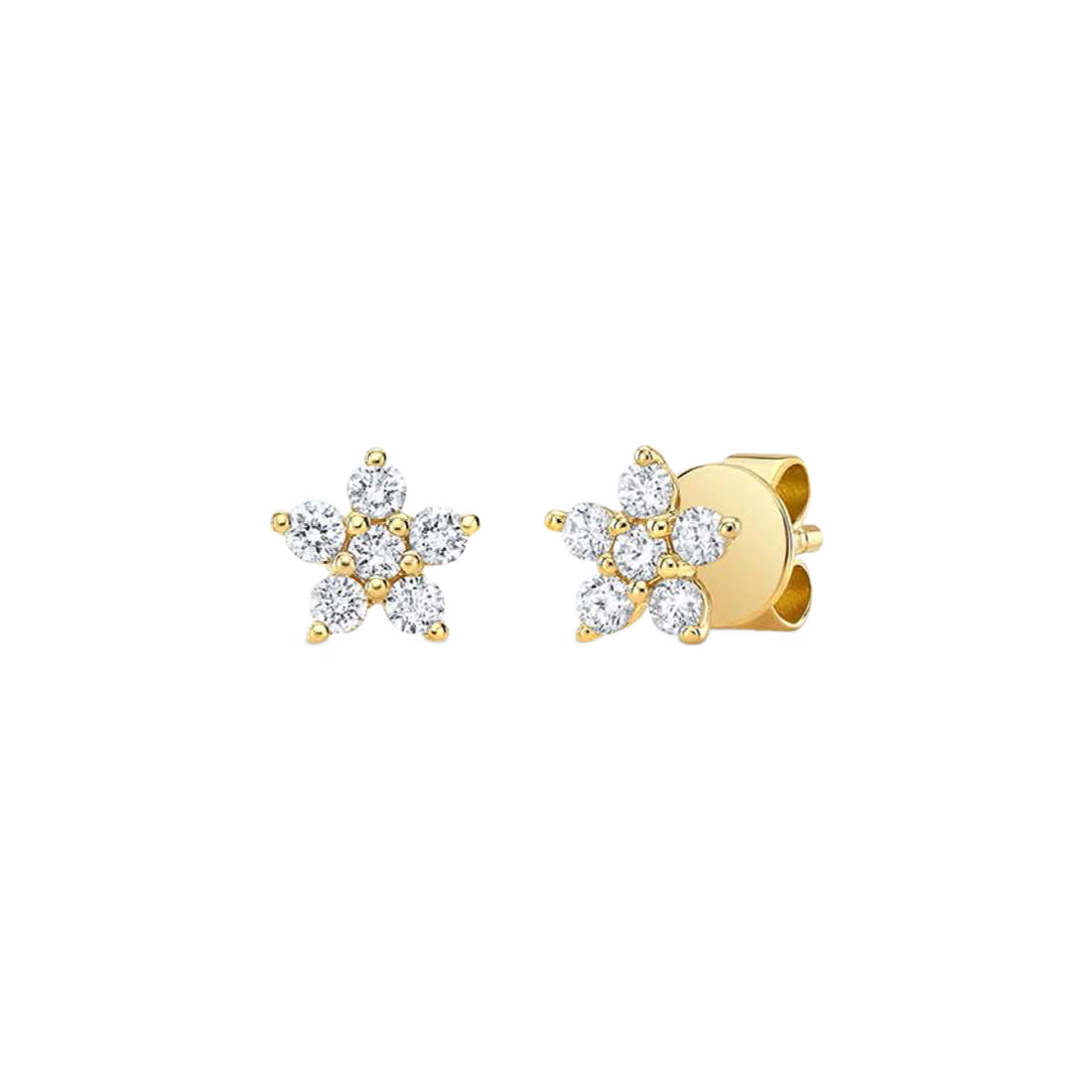 Gold Earrings with Flower Design Paave-Set Diamonds