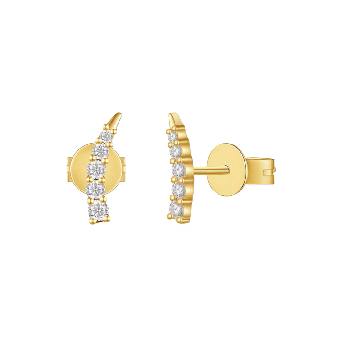 Gold Earrings with Bezel-Set Diamond Curved Bar