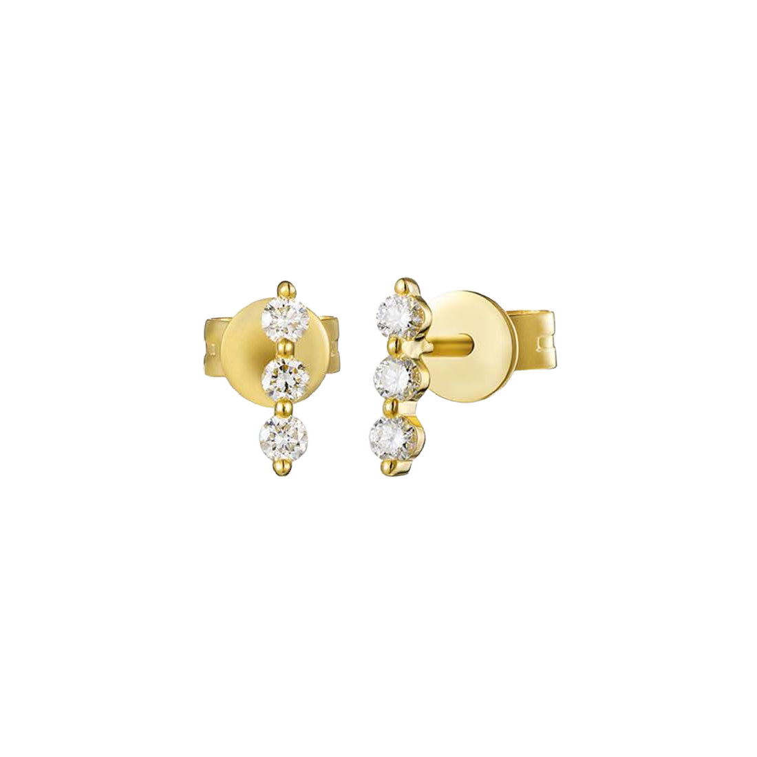 Gold Earrings with Tri Bezel-Set Diamond Bar