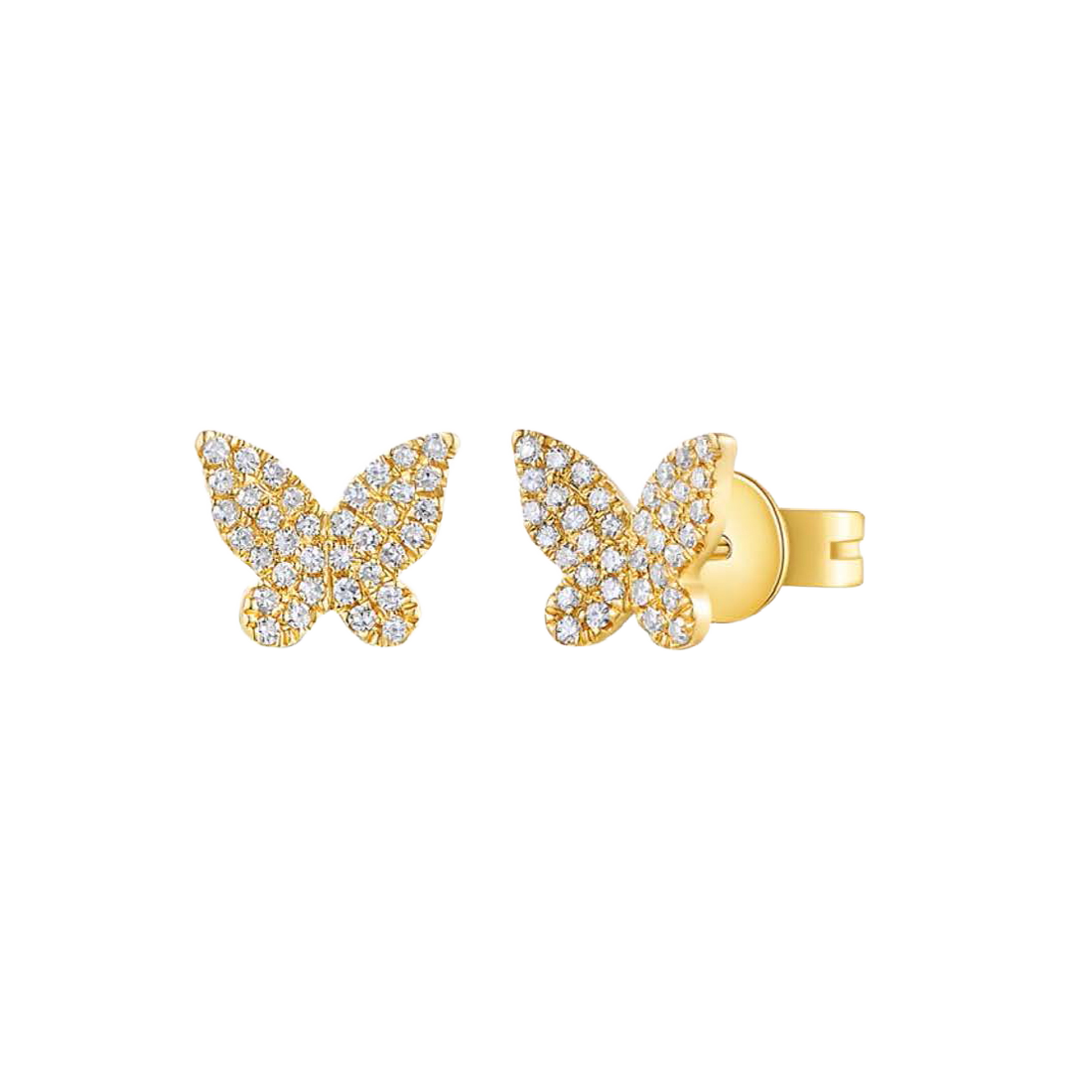 Butterfly Gold Stud Earrings with Sparkling Diamonds