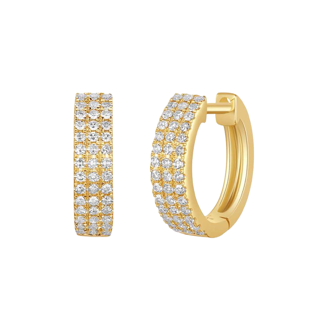 Gold Huggie Hoop Earrings Featuring Sparkling Diamonds