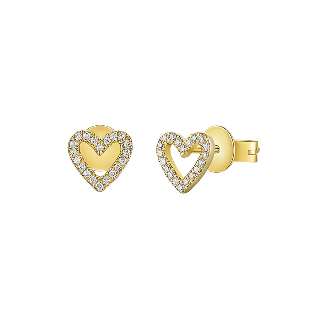 Heart Hole Gold Earrings with Diamonds