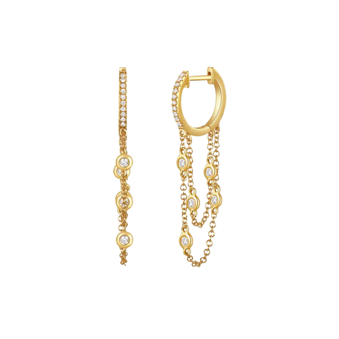 Gold and Diamond Bezel Drip Hoop Earrings