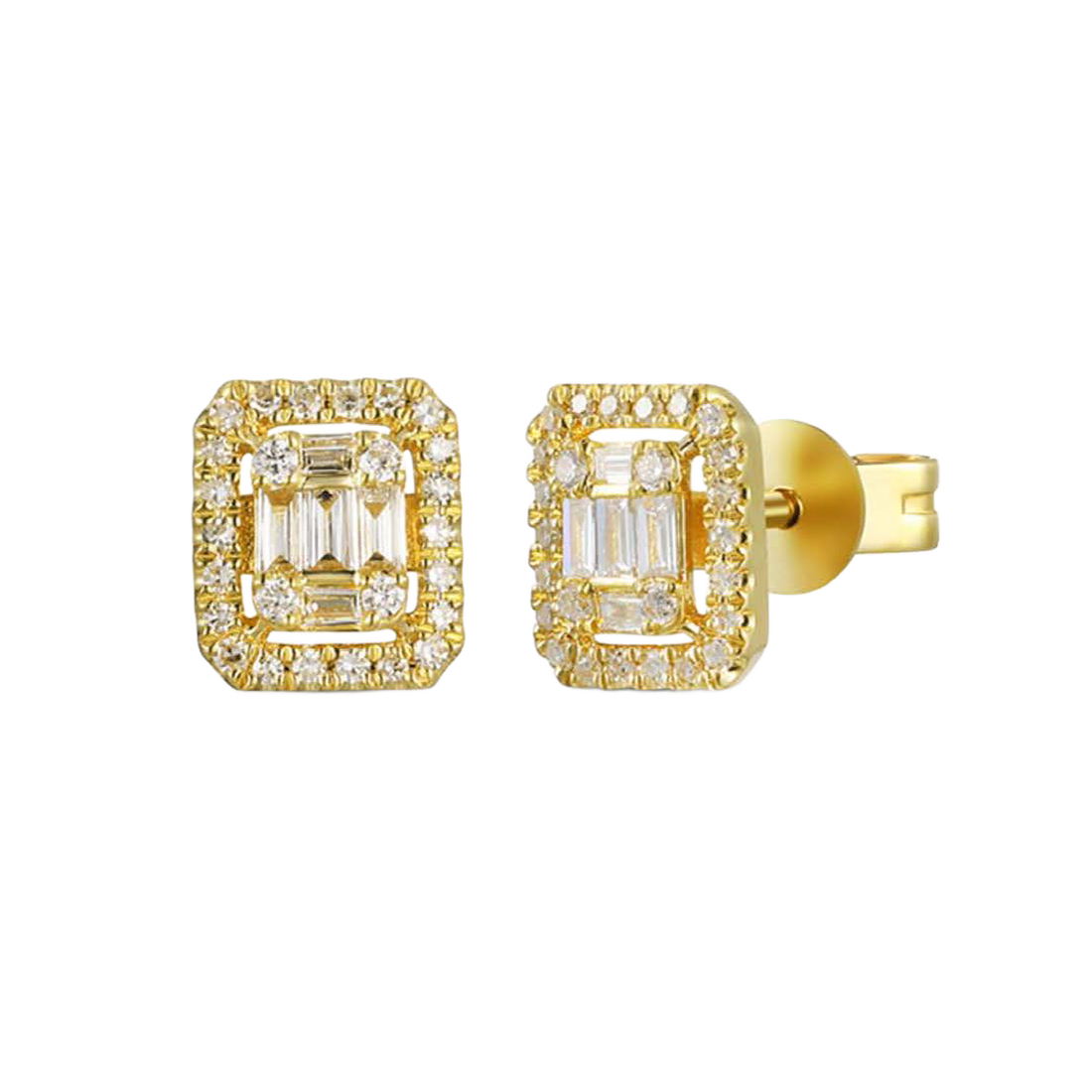 Gold Earrings with Baguette and Round Diamonds