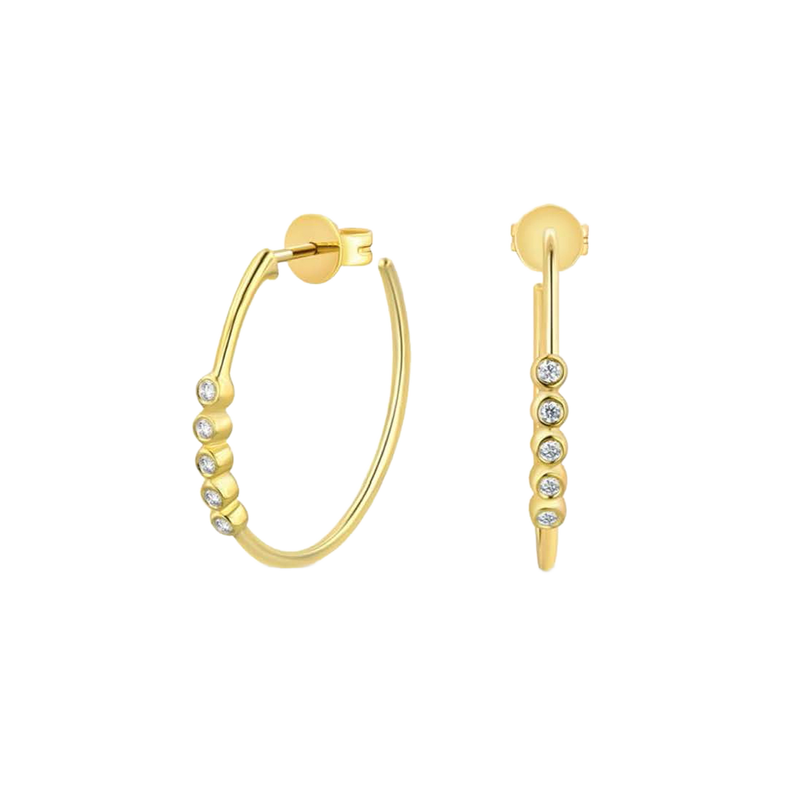 Gold Earrings with Five Sparkling Diamonds