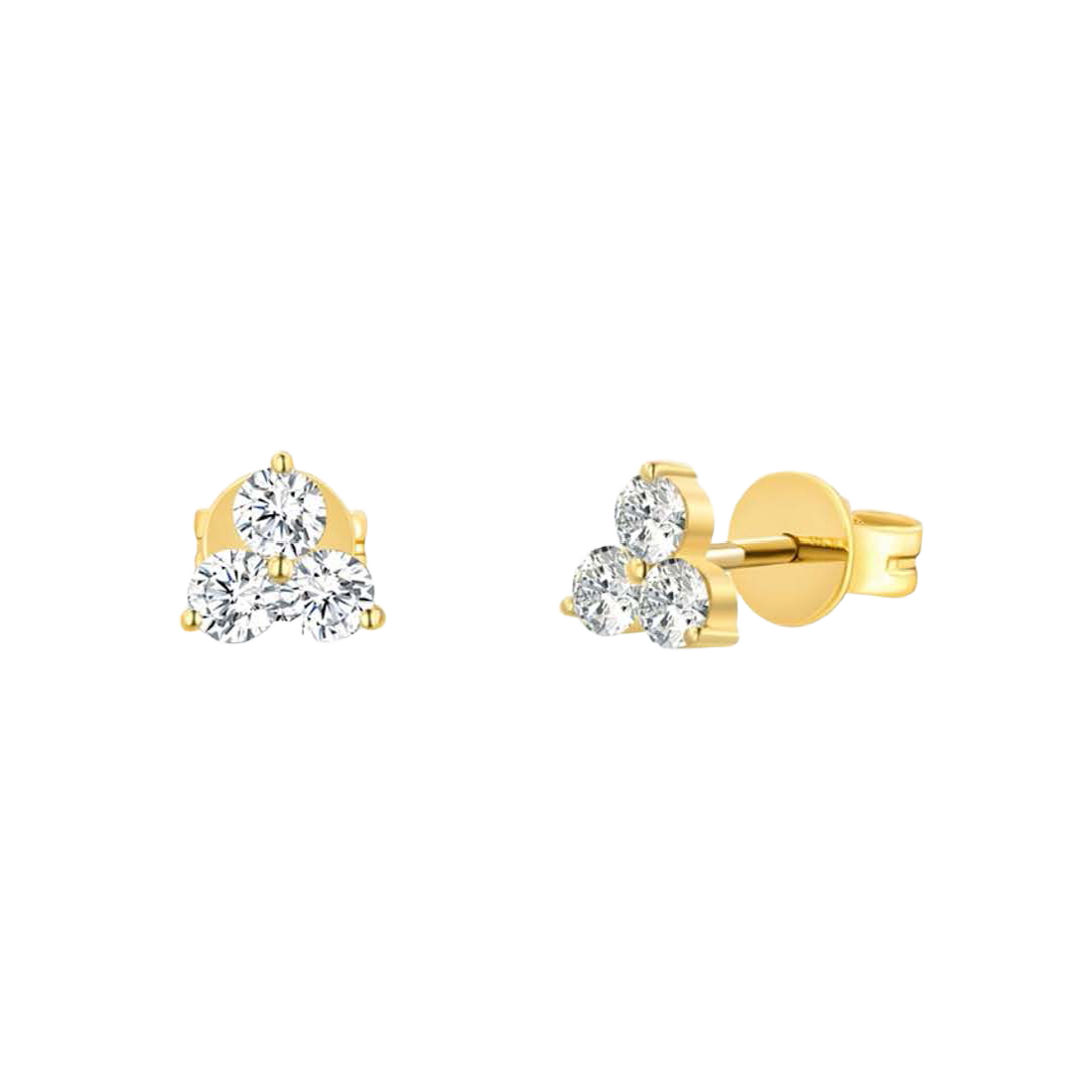 Gold Earrings with Three Bezel-Set Diamonds
