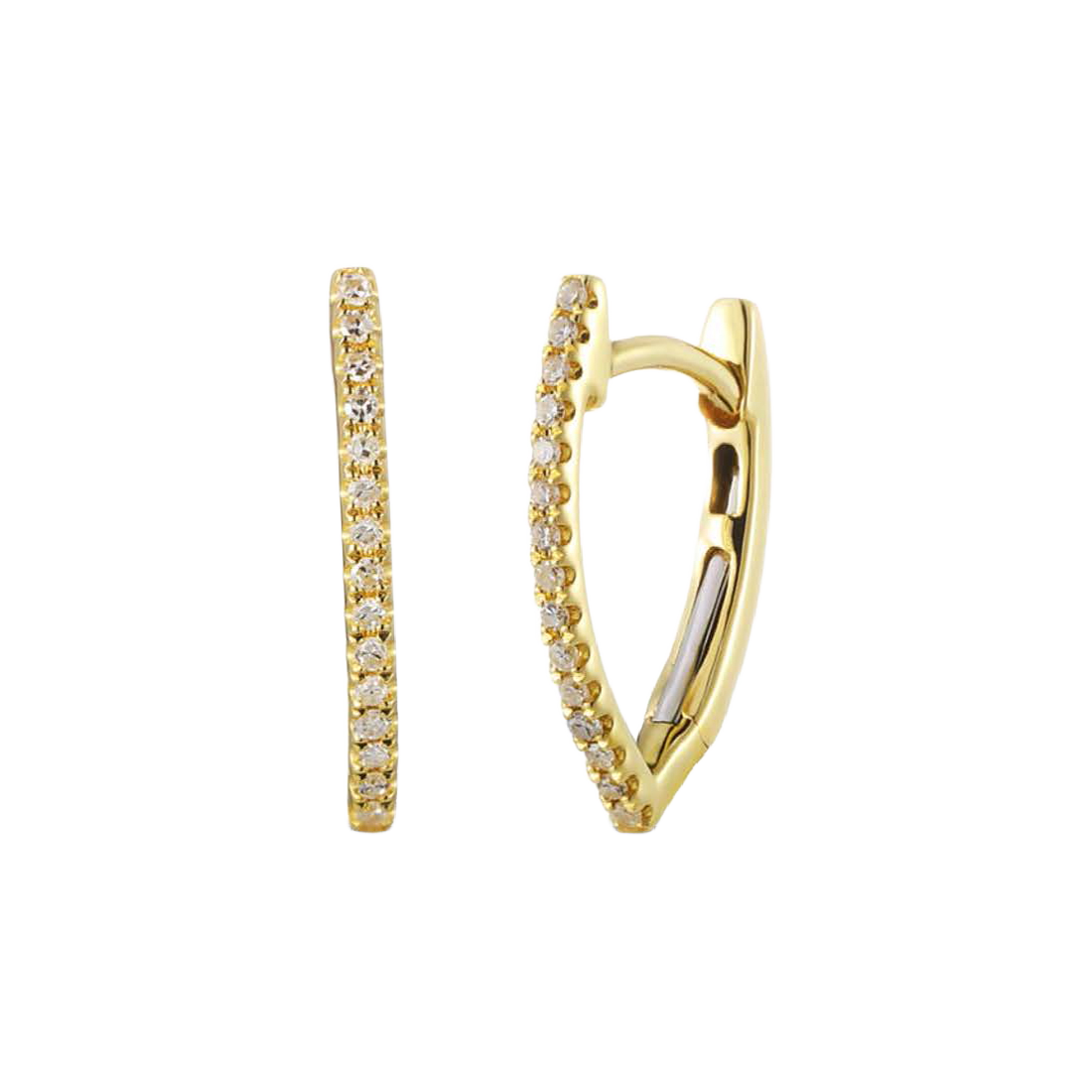 Gold Diamond Earrings with Modern "V" Shaped Hoops