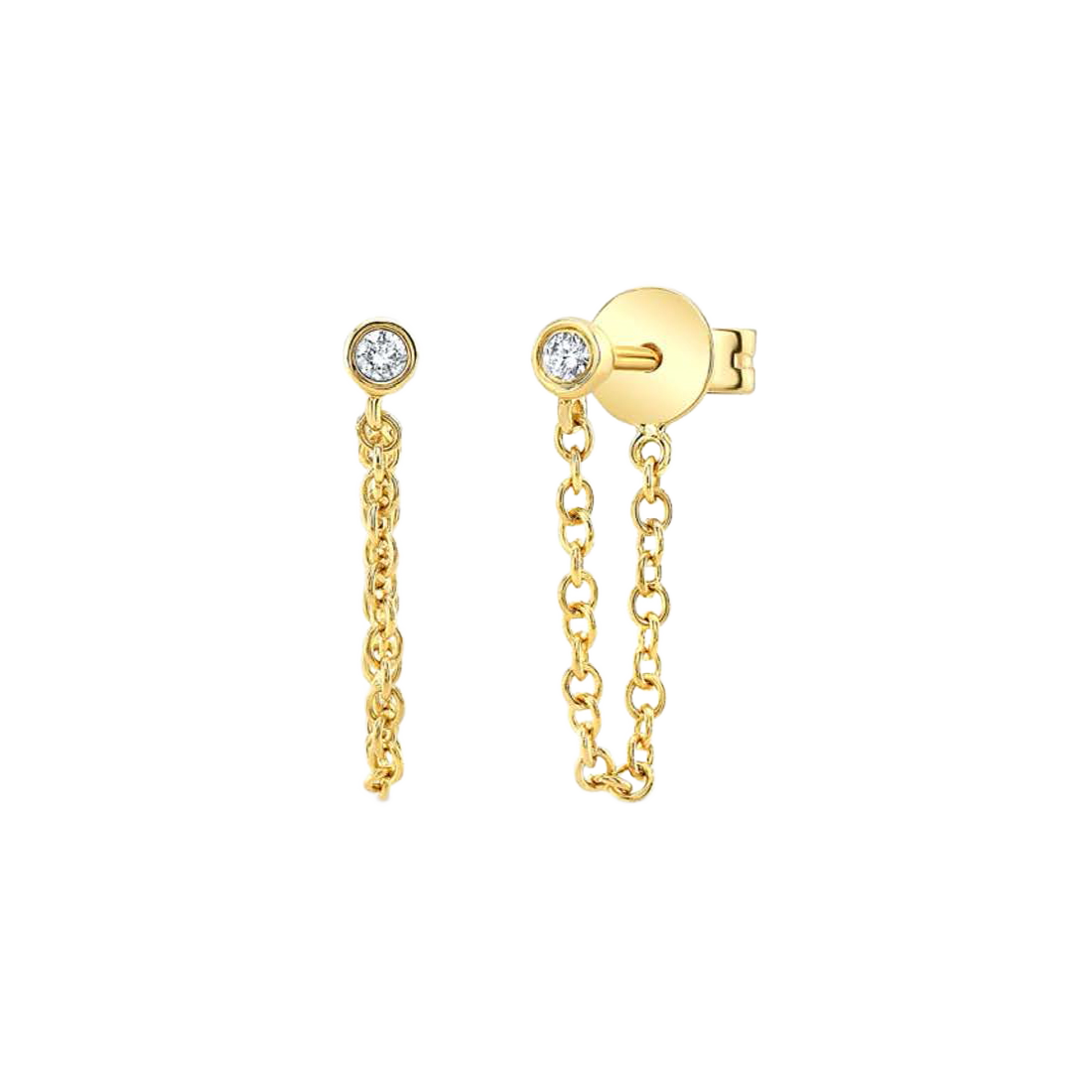 Gold Chain Earrings with Bezel-Set Diamond