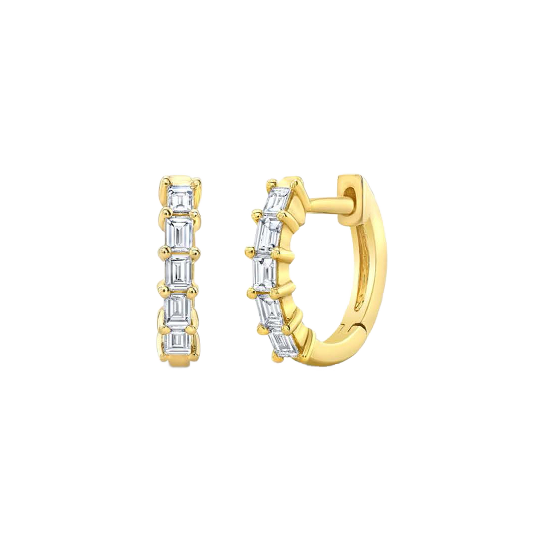 Gold Earrings with Baguette-Cut Diamonds