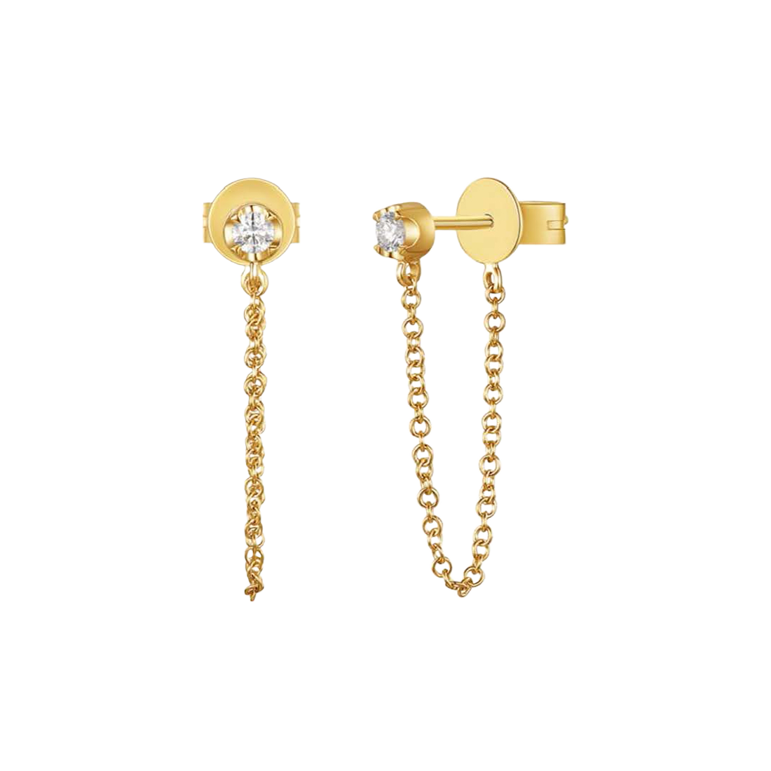 Gold Diamond Earrings with Chain