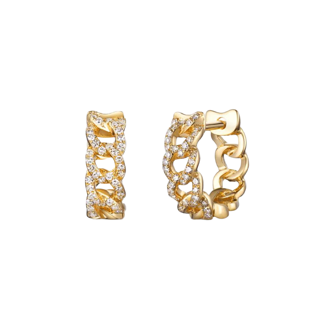 Gold Link Earrings with Bezel-Set Diamonds