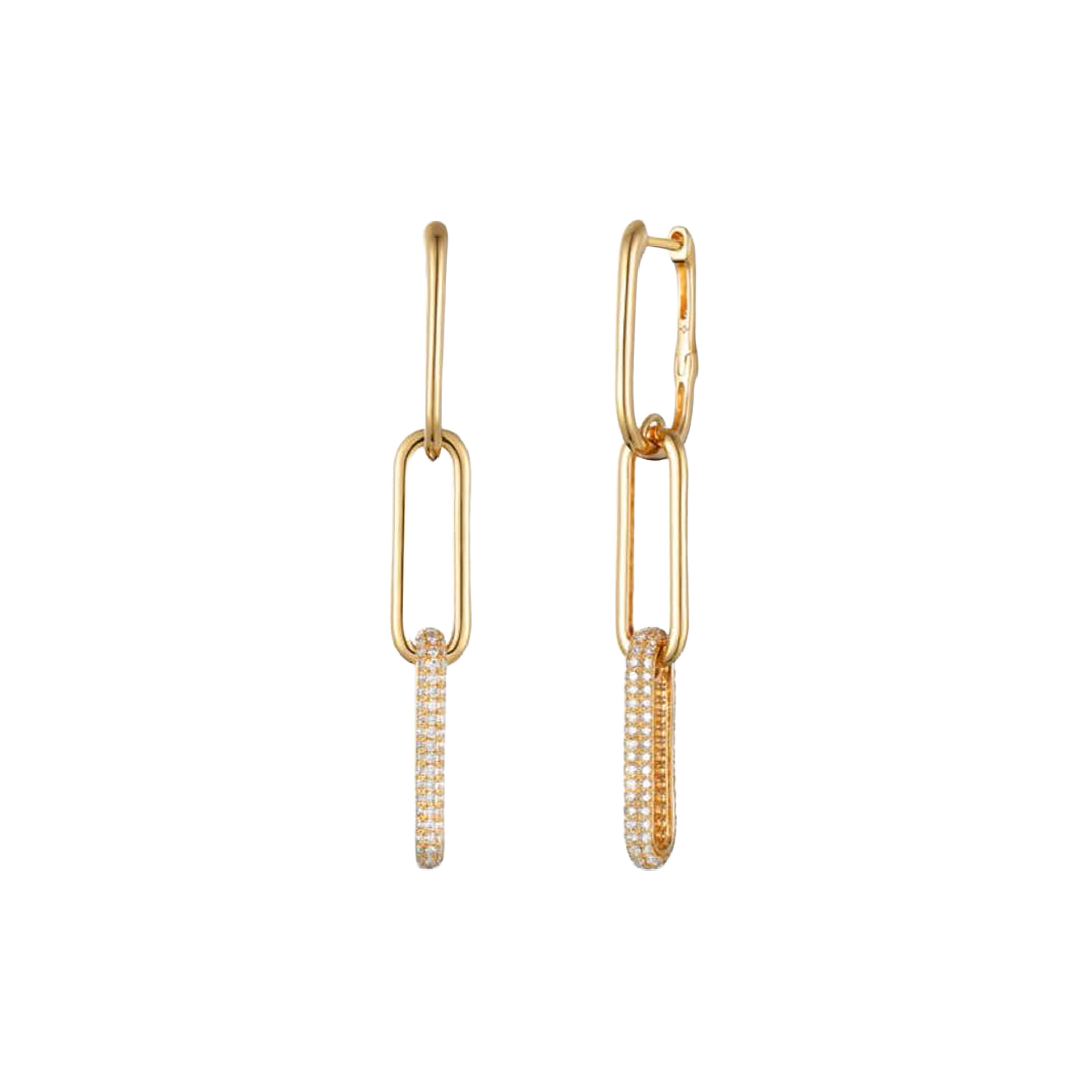 Gold Link Earrings with Pave-Set Diamond Link