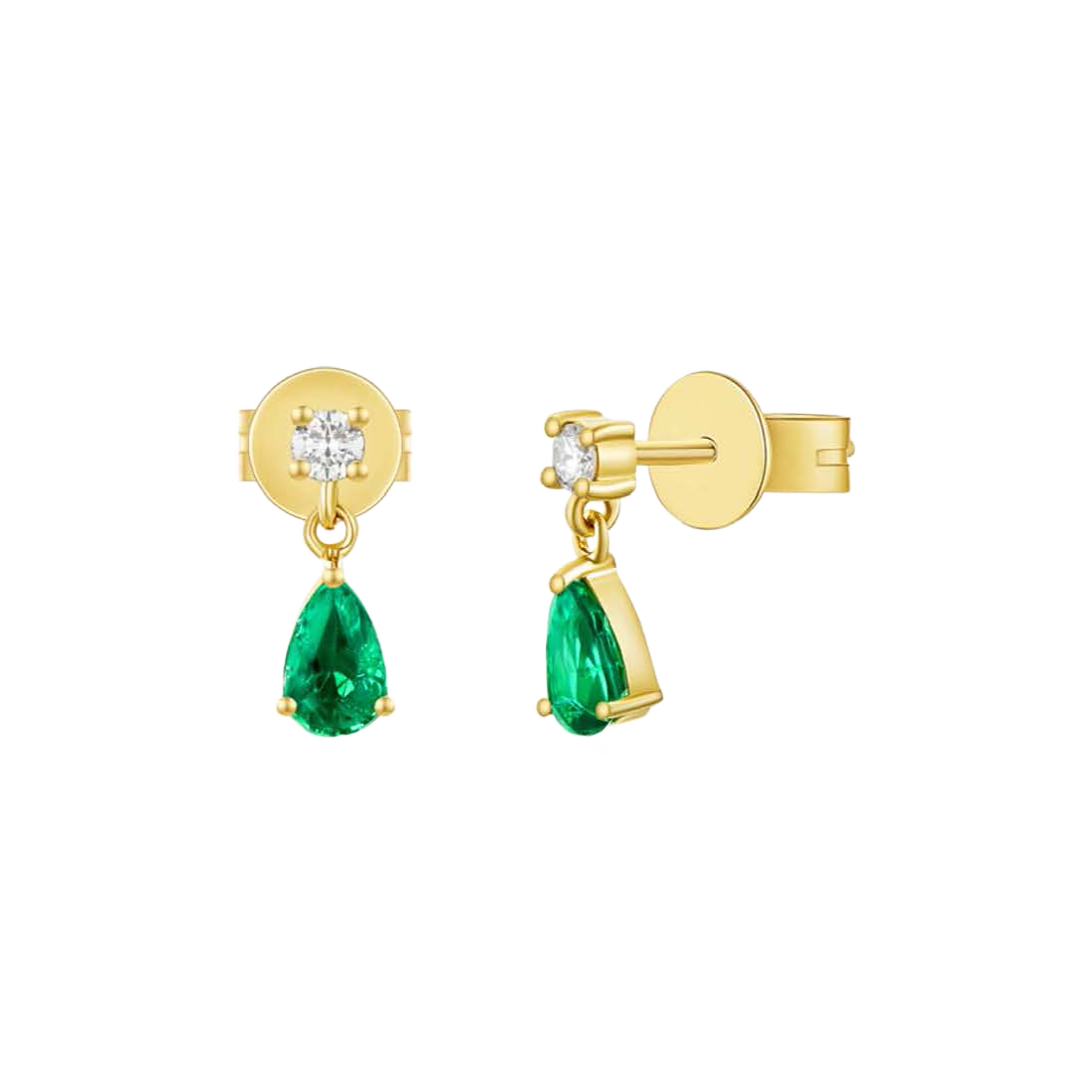 Gold Earrings with Opal Green and Diamonds