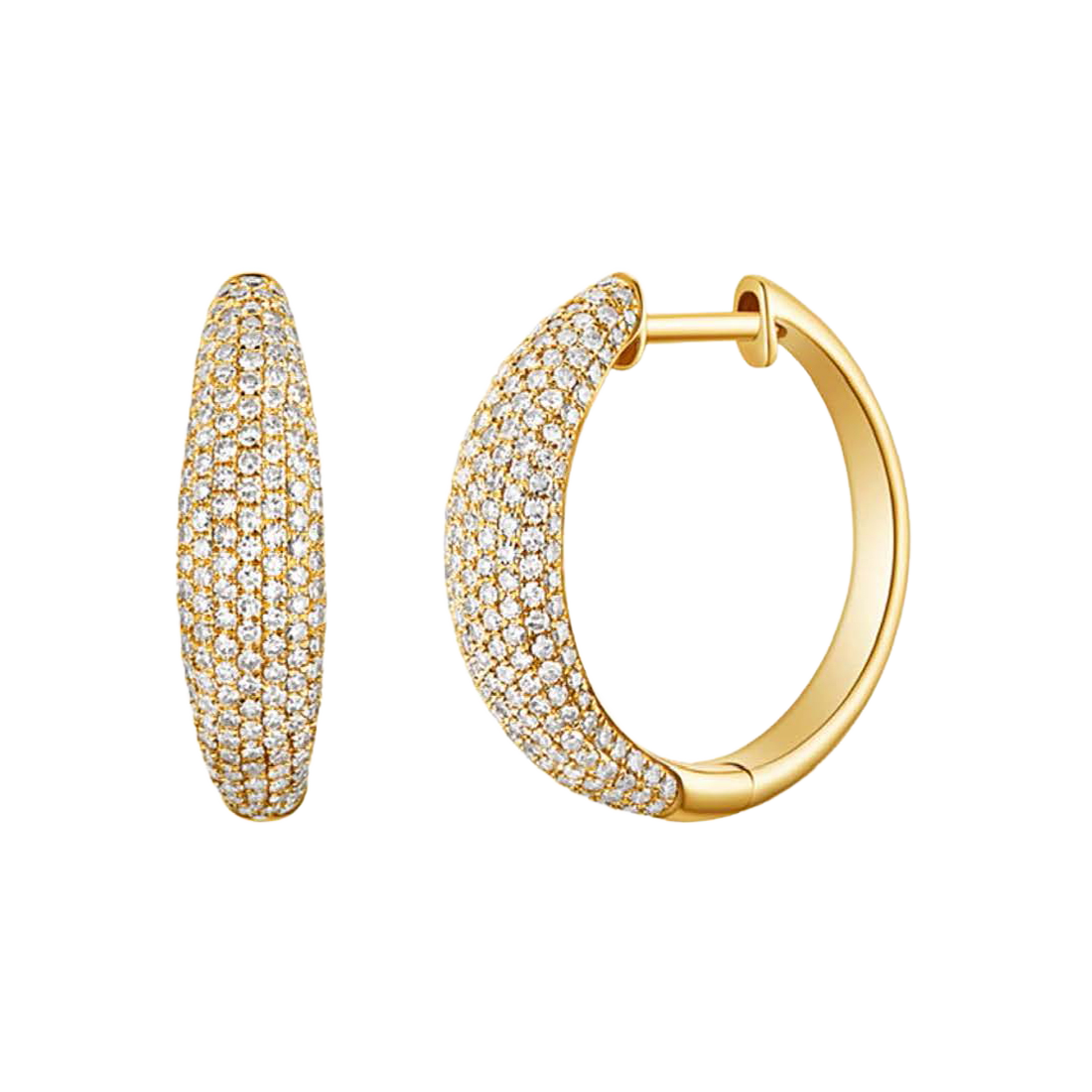 Gold Classic Huggie Earrings with Pave-Set Diamonds
