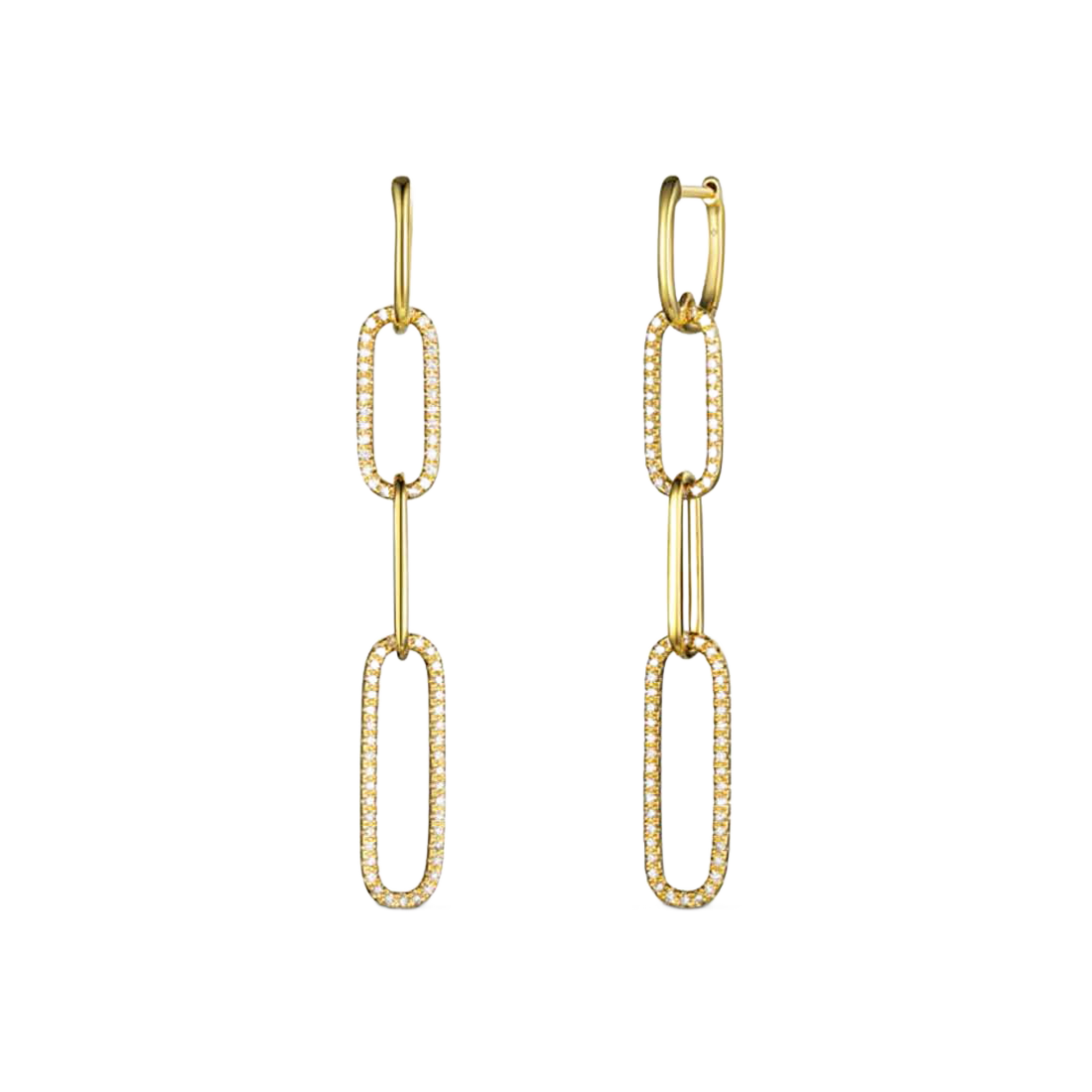 Gold Long Tassel Chain Earrings with Diamonds