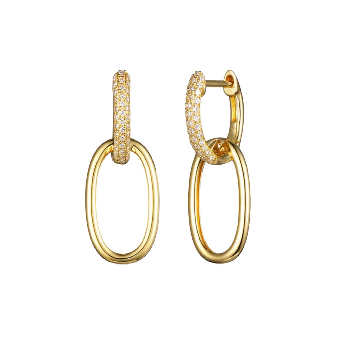 Gold Oval Link Earrings with Diamonds