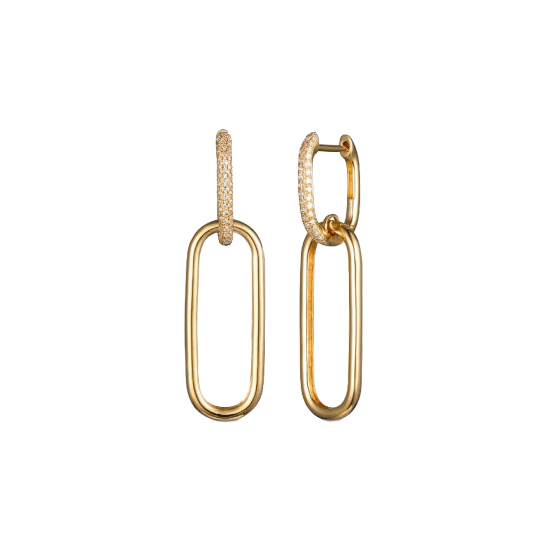 Double Gold and Diamond Link Earrings