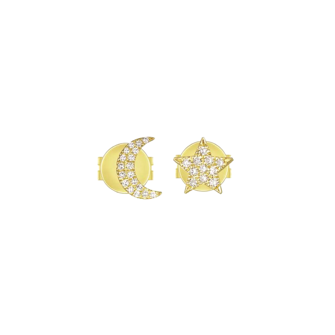 Gold Earrings with Moon and Star Pave-Set Diamonds
