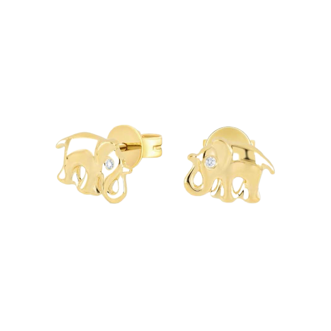 Gold Elephant Earrings with Diamonds