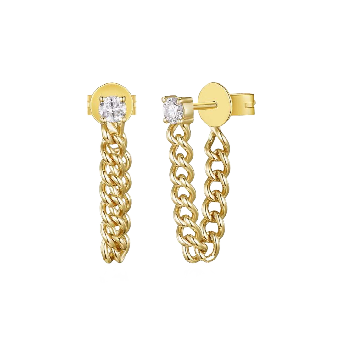 Gold Chain Earrings with Bezel-Set Diamond