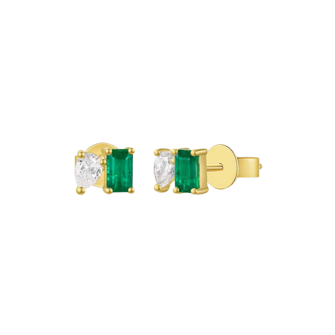 Gold Earrings with Diamond and Emerald Green