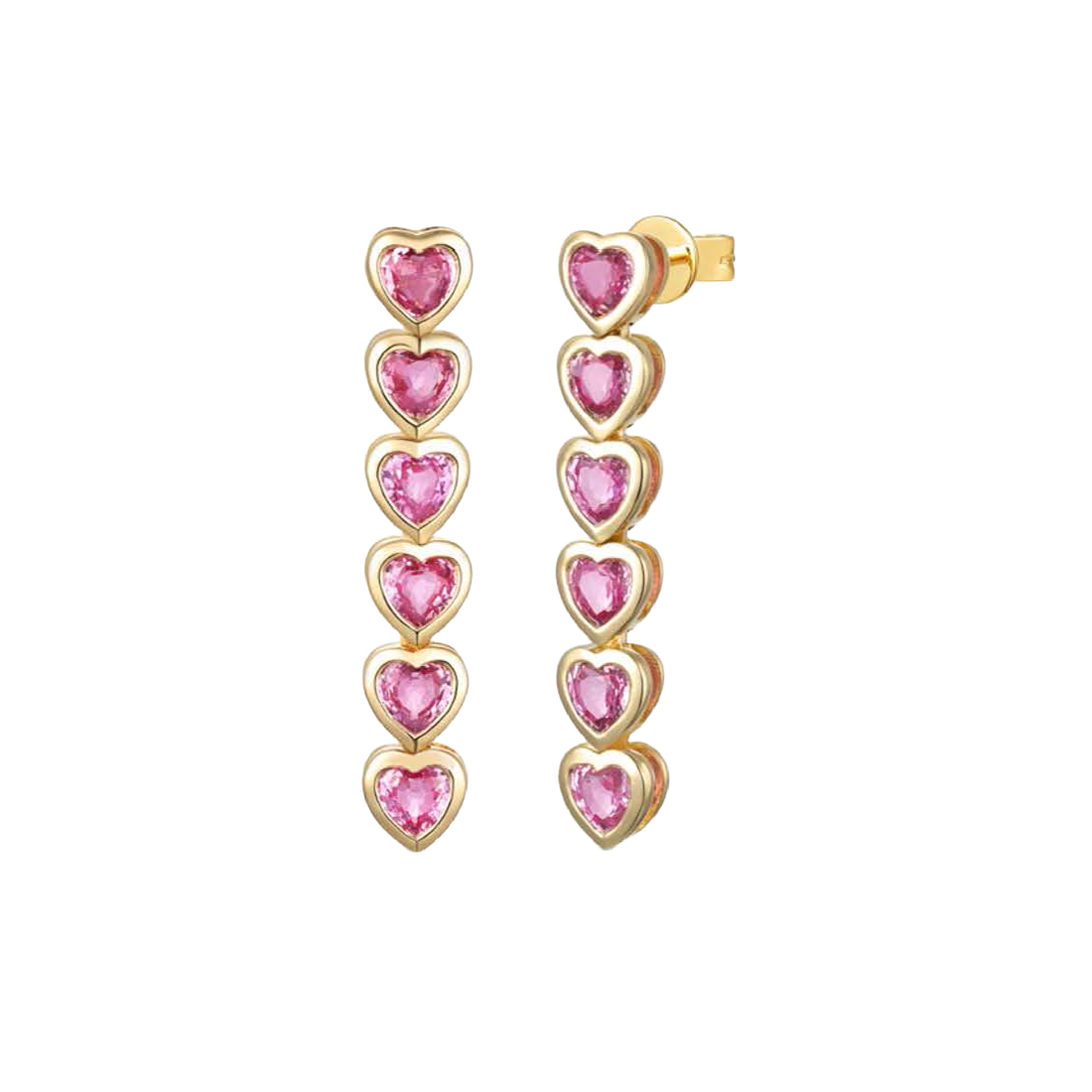 Gold Pink Sapphire Heart-Shaped Earrings