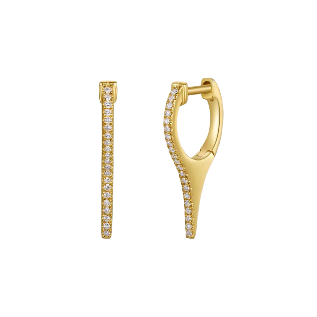 Mini Gold Plain Dagger Earrings with Diamonds