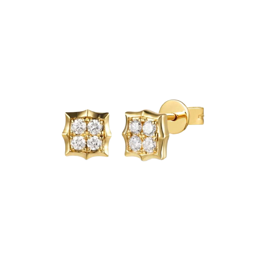 Hexa-Corner Gold Earrings with Round Diamonds