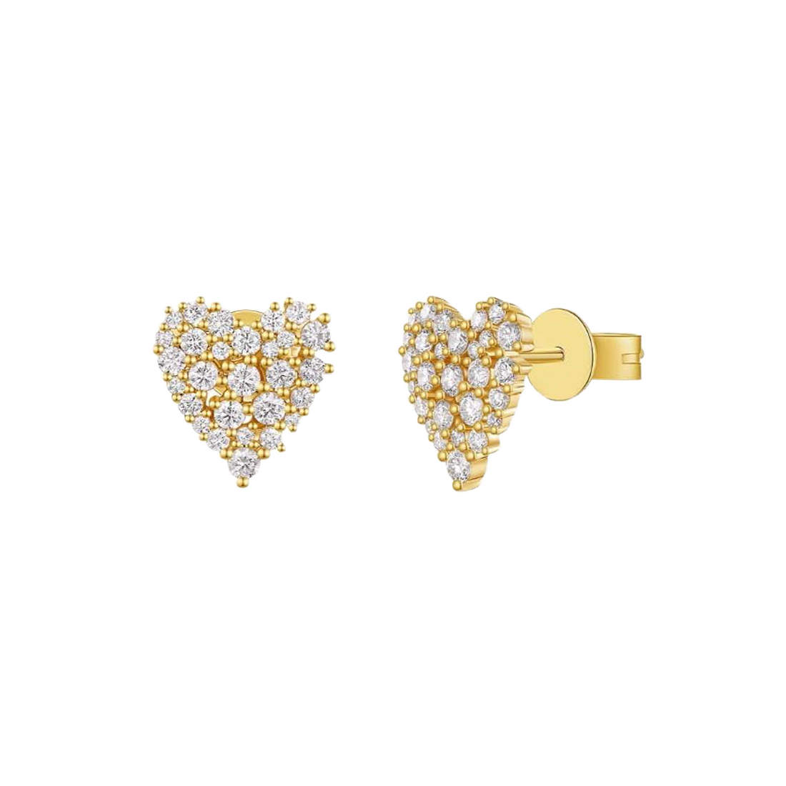 Gold Earrings with Large Heart-Shaped Pave-Set Diamond