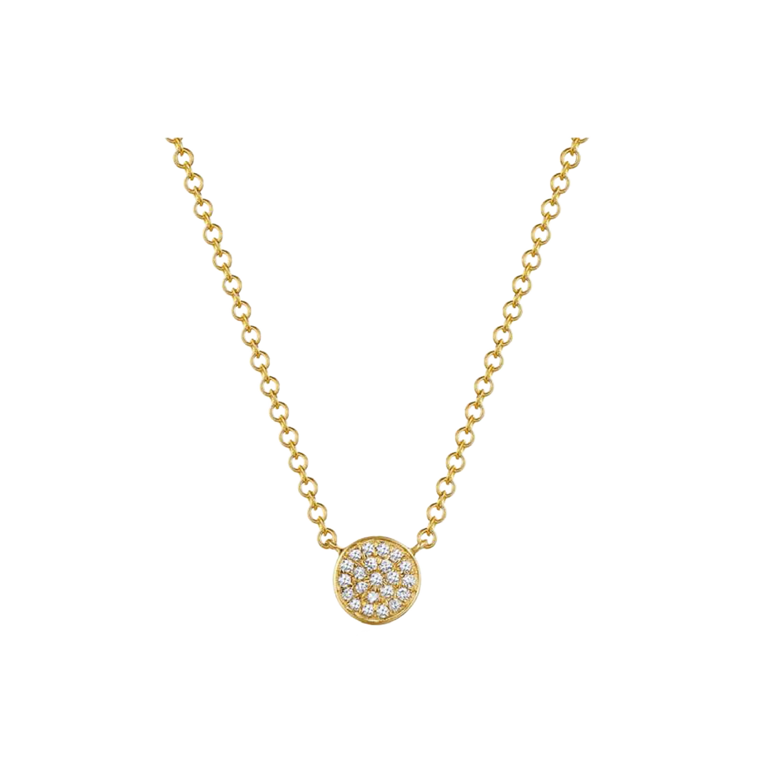 Gold Flat Round Necklace with Pave Diamonds