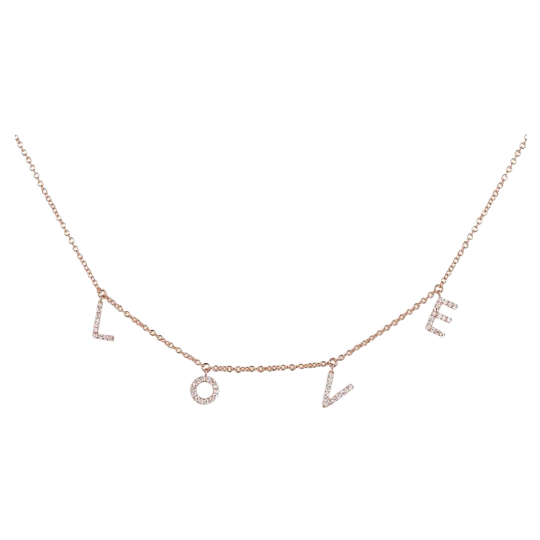 Gold Necklace with Pave Diamond LOVE