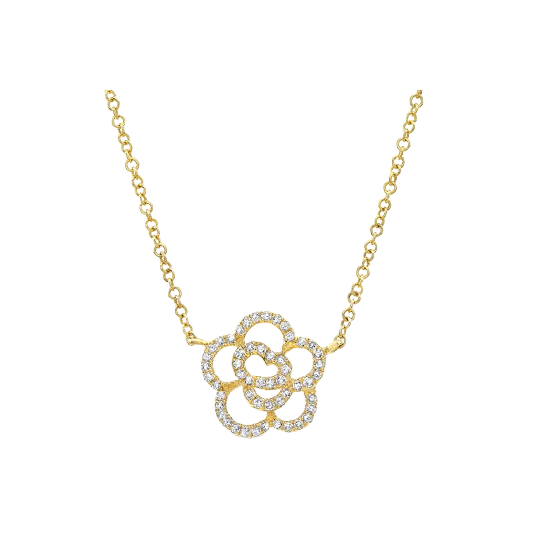 Gold Necklace with Diamond Flower Outline Pendant