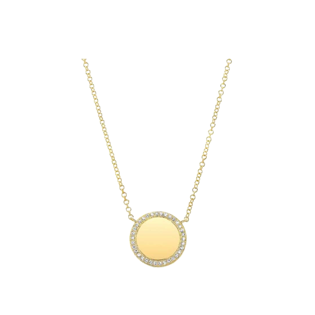 Gold Necklace with Diamond Outline Disk Pendant