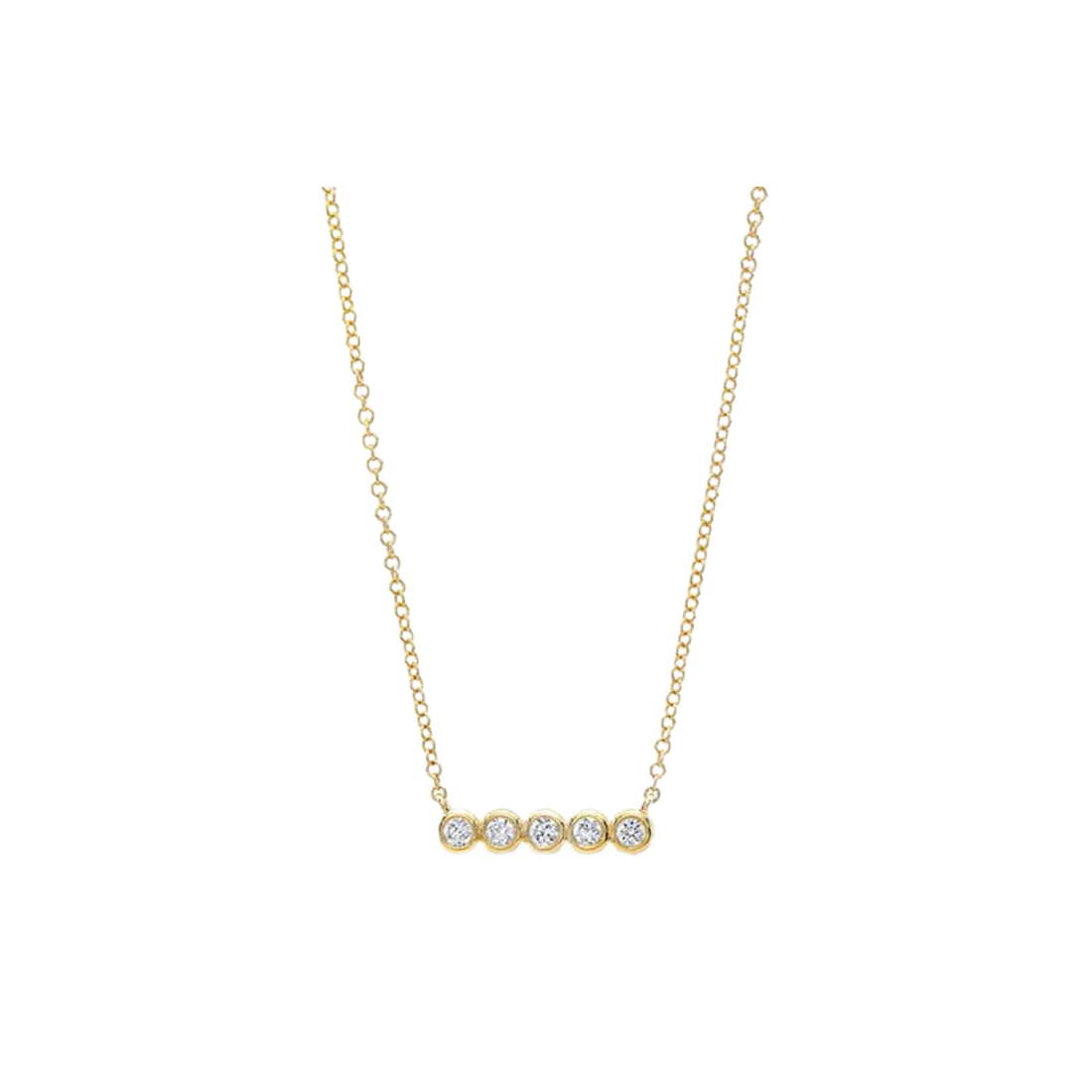 Gold Necklace with Bezel Diamond Bar